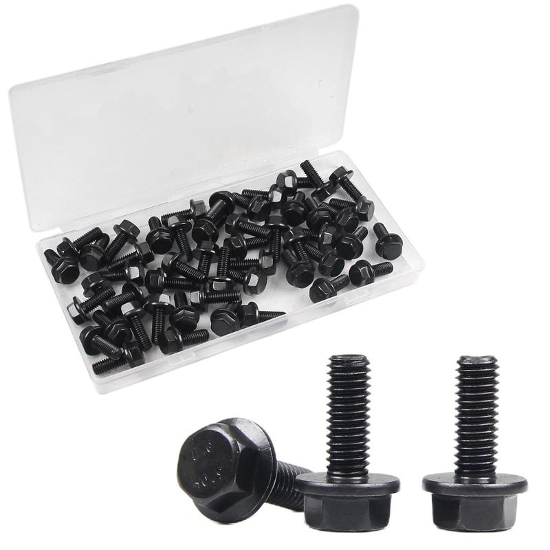 Yinpecly M6-1.0 x 16mm Flanged Hex Head Bolts Flange Hexagon Screws, External Flange Hex Drive Screws,Class 10.9 Black Finish,Alloy Steel, Fully Threaded, 50 PCS - Image 1